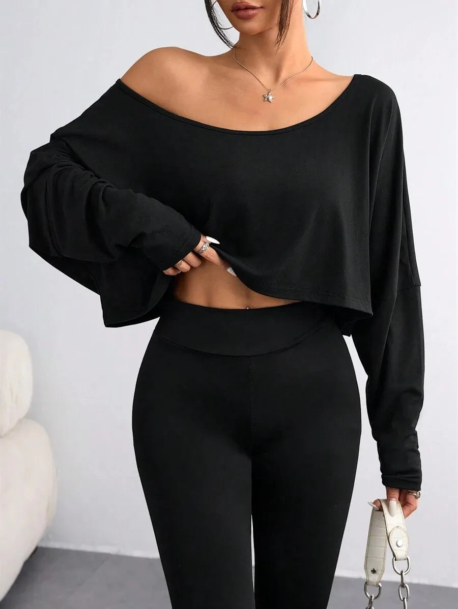 Damen Trägerloses Langarm-Shirt – Asymmetrisch, Sexy & Sportlich