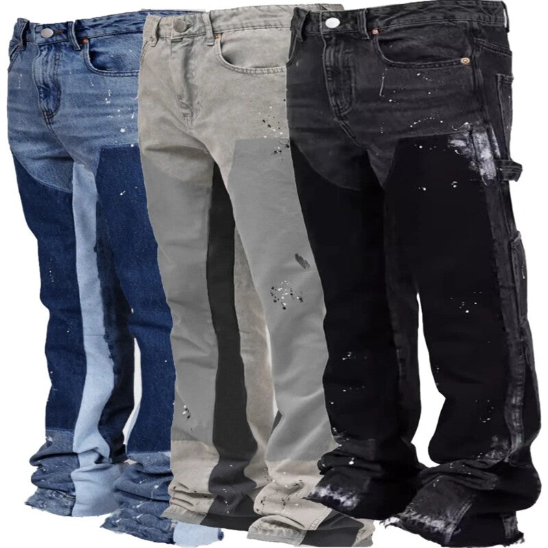 Herren Denim Schlaghose – Streetwear Patchwork Jeans S-XL