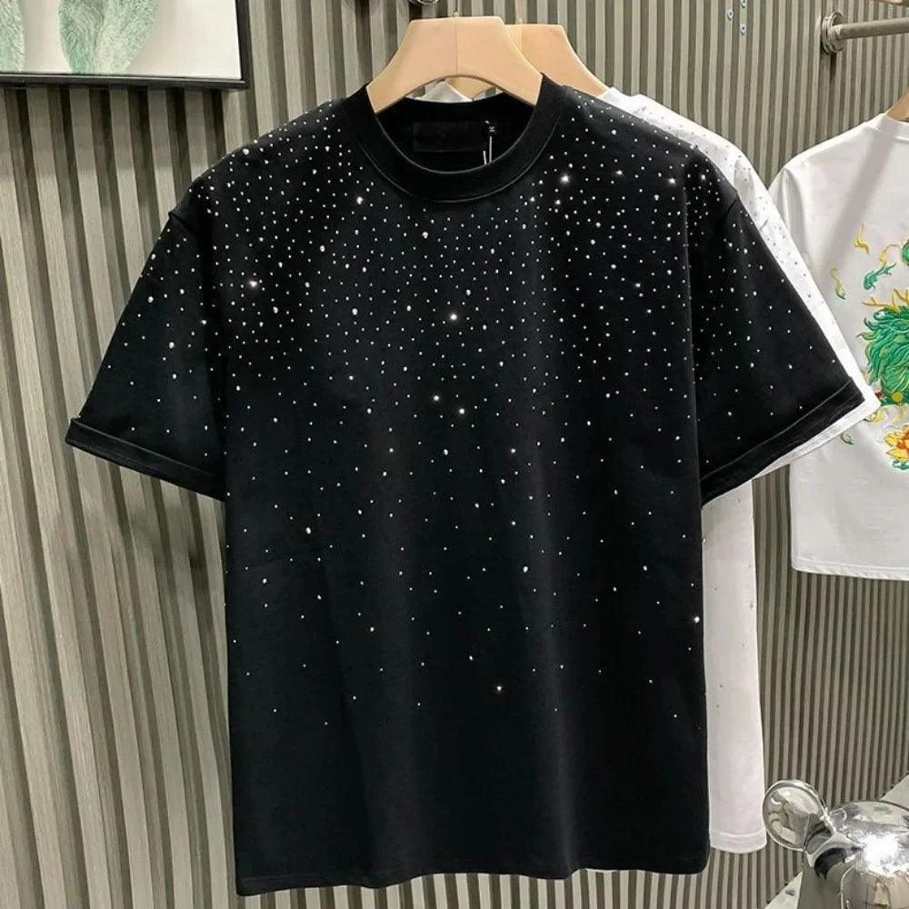 Strass Niet T-Shirt Herren – Kurzarm, Rundhals, Streetwear