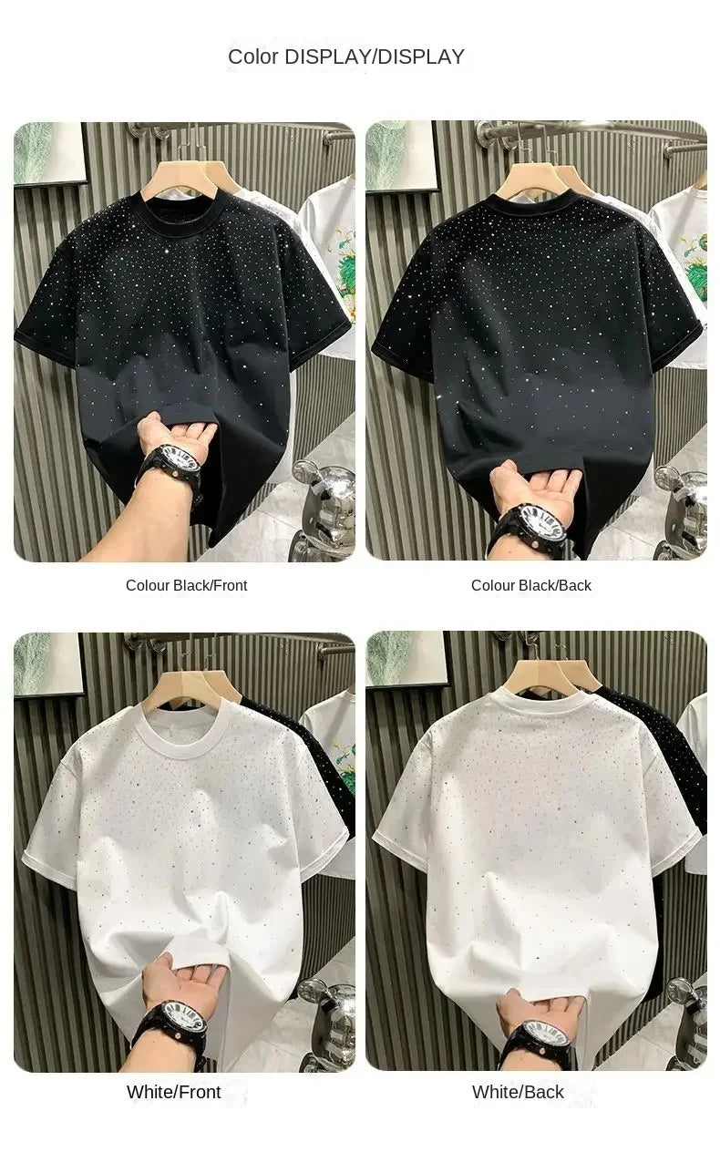 Strass Niet T-Shirt Herren – Kurzarm, Rundhals, Streetwear