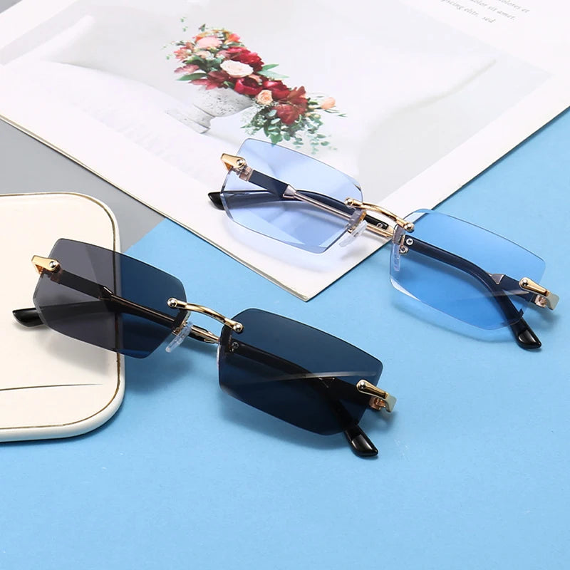 Randlose Rechteck Sonnenbrille – Streetwear Unisex | Verspiegelt | Sommer