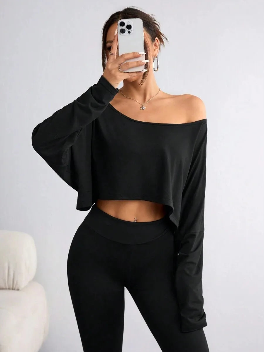 Damen Trägerloses Langarm-Shirt – Asymmetrisch, Sexy & Sportlich