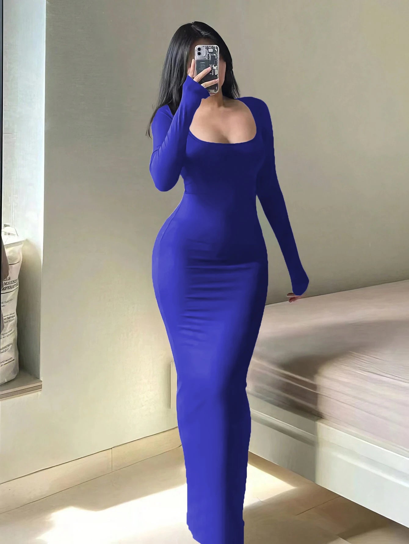Damen Figurbetontes Langarm-Kleid – Elegant, Minimalistisch & Stylisch