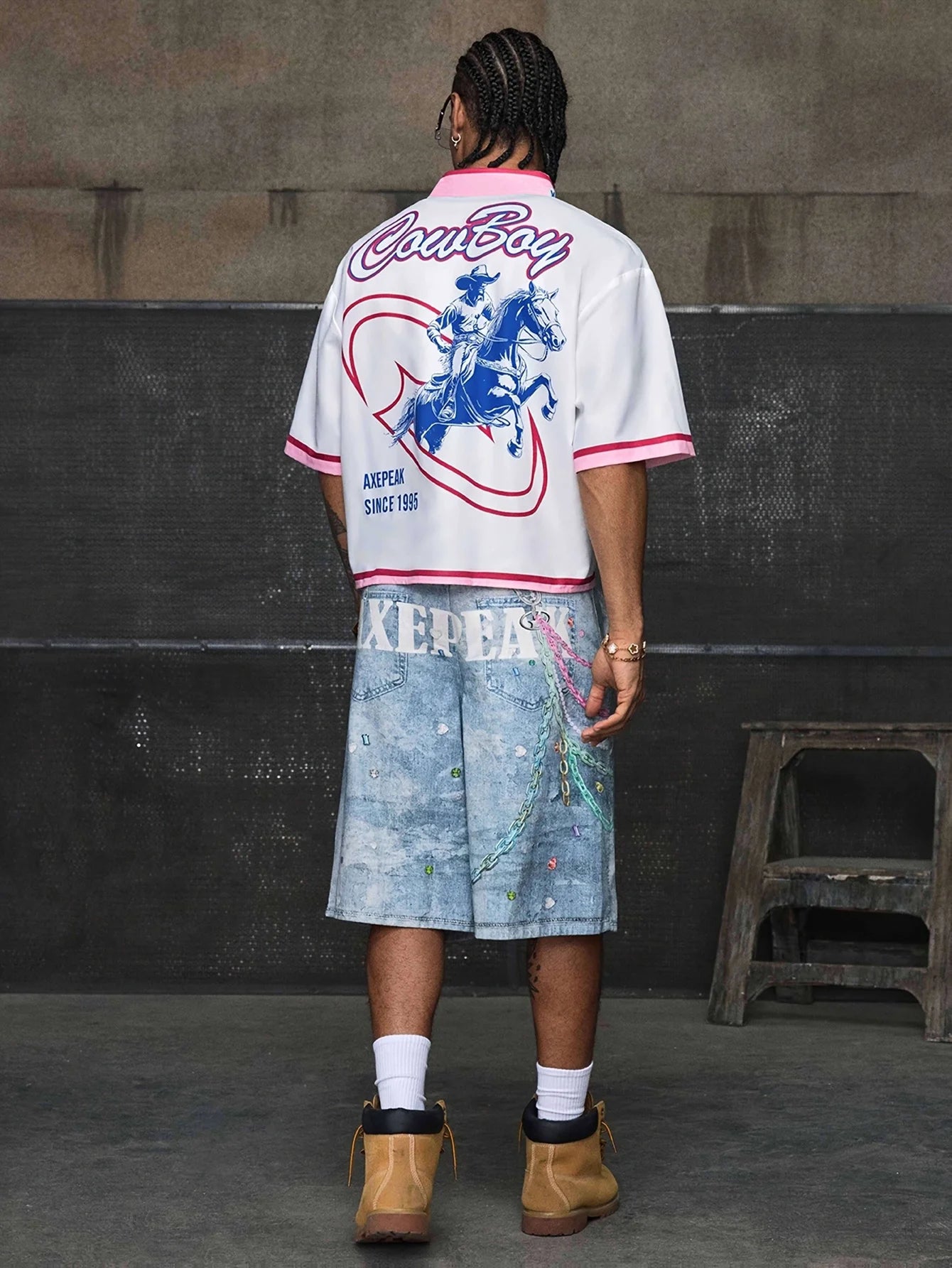 Herren Crop Shirt – Denim Print, Kurzarm | Streetwear