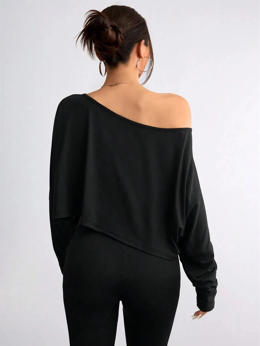 Damen Trägerloses Langarm-Shirt – Asymmetrisch, Sexy & Sportlich