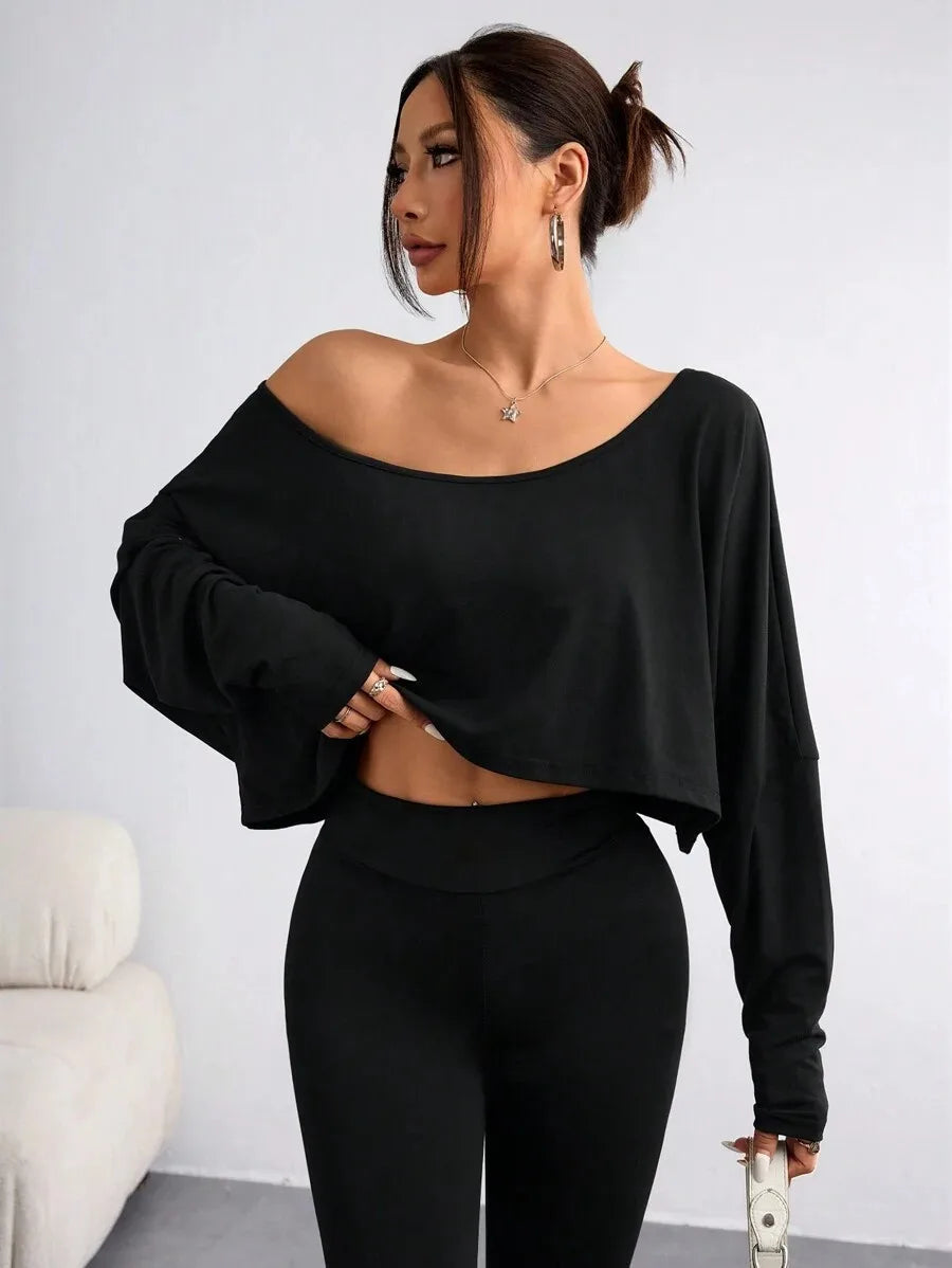 Damen Trägerloses Langarm-Shirt – Asymmetrisch, Sexy & Sportlich