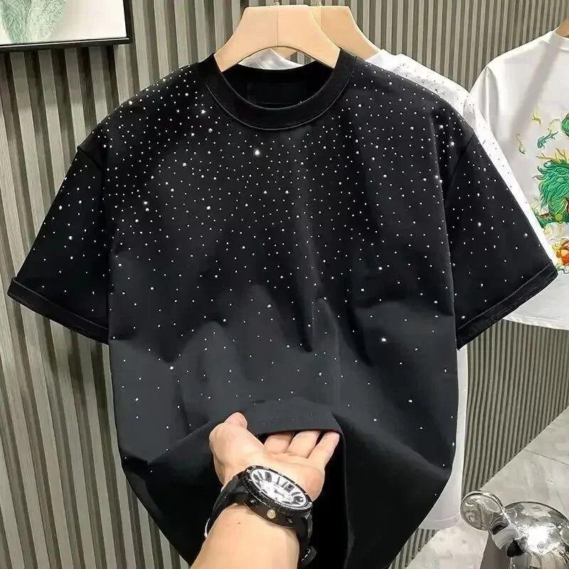 Strass Niet T-Shirt Herren – Kurzarm, Rundhals, Streetwear