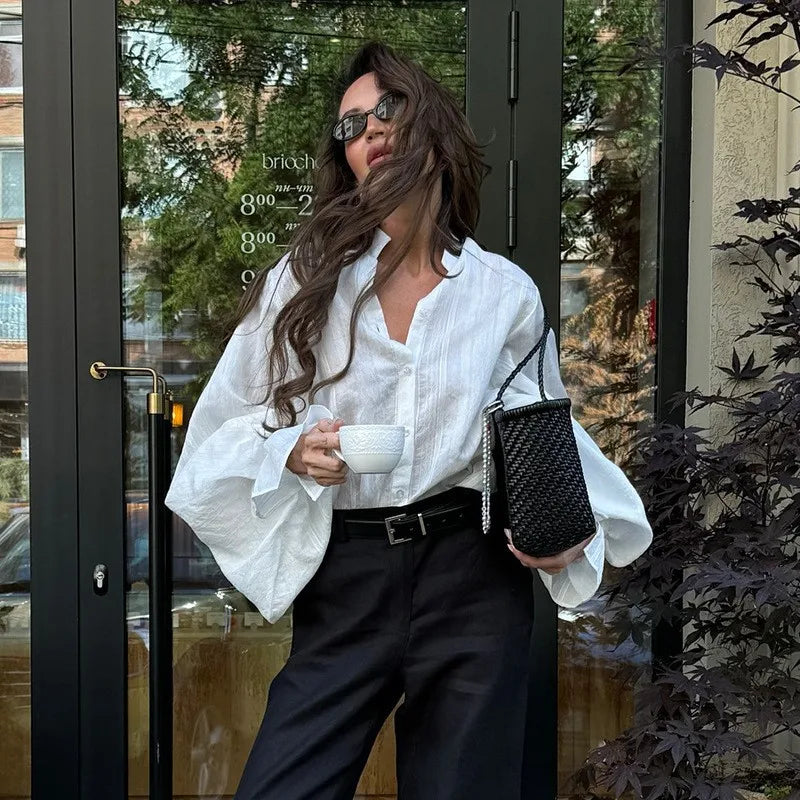 Damen Oversize Bluse – Langarm, Baumwolle, Lässig & Chic