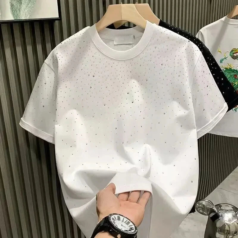 Strass Niet T-Shirt Herren – Kurzarm, Rundhals, Streetwear