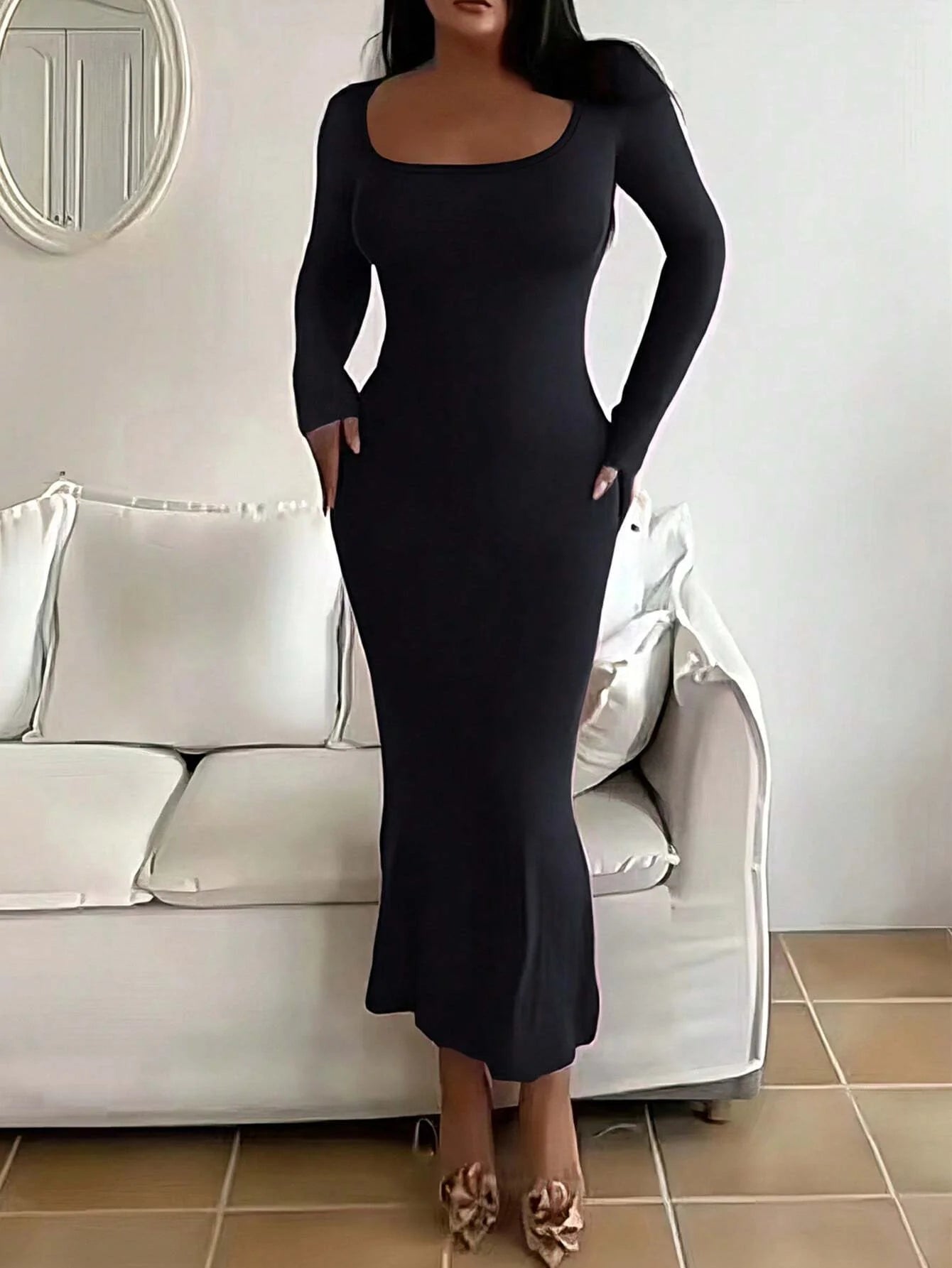 Damen Figurbetontes Langarm-Kleid – Elegant, Minimalistisch & Stylisch
