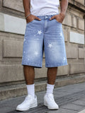 Herren Jeansshorts Blau – Sommer Denim Shorts mit Sternen-Print