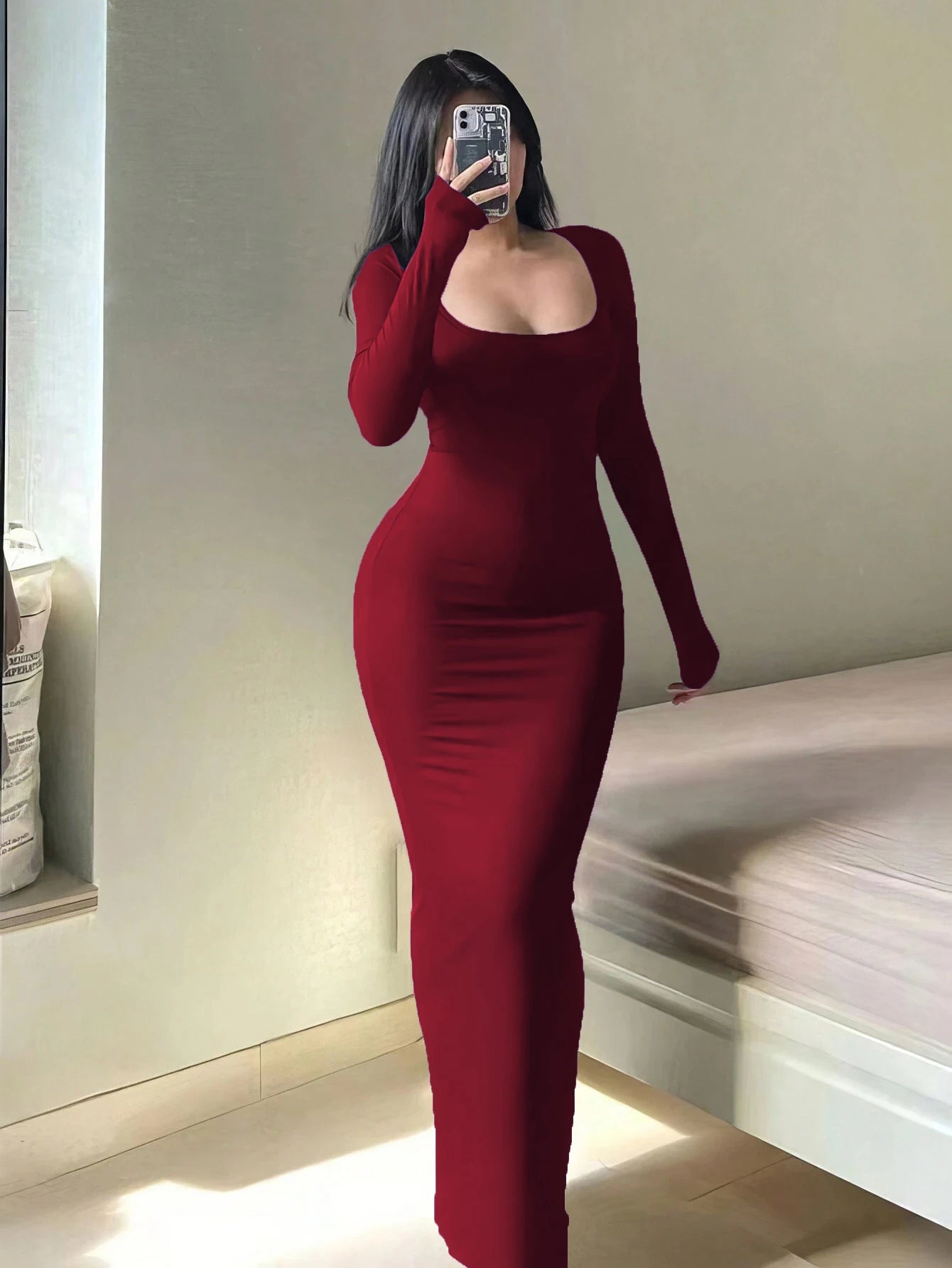 Damen Figurbetontes Langarm-Kleid – Elegant, Minimalistisch & Stylisch