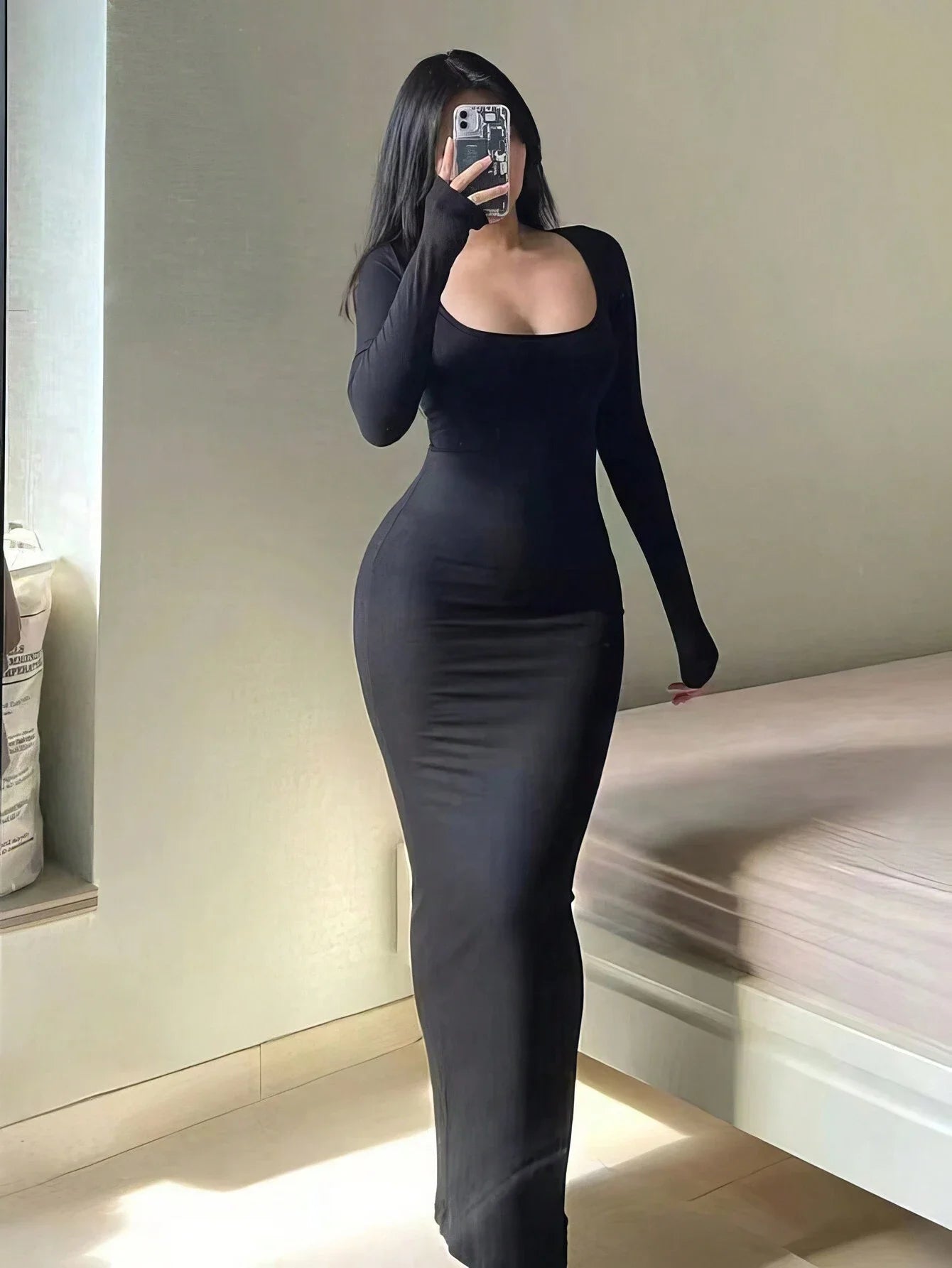 Damen Figurbetontes Langarm-Kleid – Elegant, Minimalistisch & Stylisch