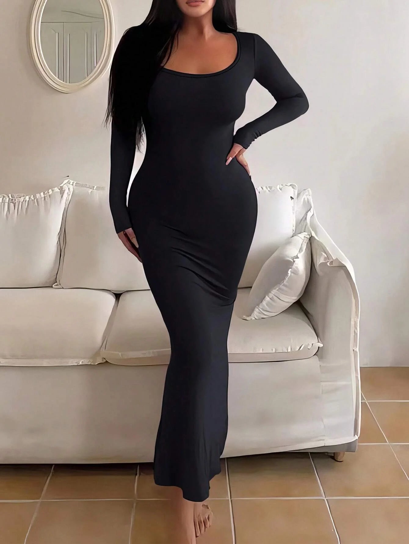Damen Figurbetontes Langarm-Kleid – Elegant, Minimalistisch & Stylisch