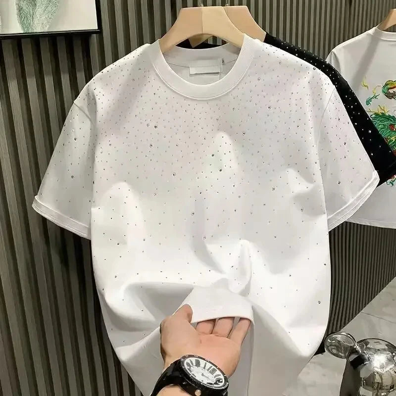 Strass Niet T-Shirt Herren – Kurzarm, Rundhals, Streetwear