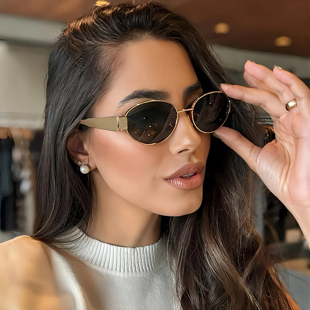 Ovale Damen Sonnenbrille mit Metallrahmen – Elegant & Trendig
