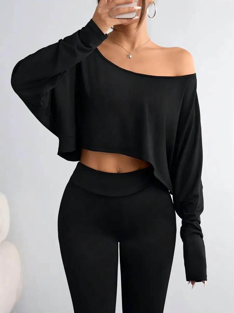 Damen Trägerloses Langarm-Shirt – Asymmetrisch, Sexy & Sportlich